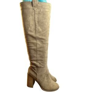 Oasis Society tan suede knee high boots 4” heel womens size 8.5